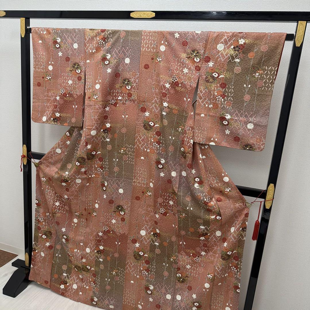 小紋 金彩 華やかな花模様 着物 正絹 袷 広衿 RK-5167 - メルカリ