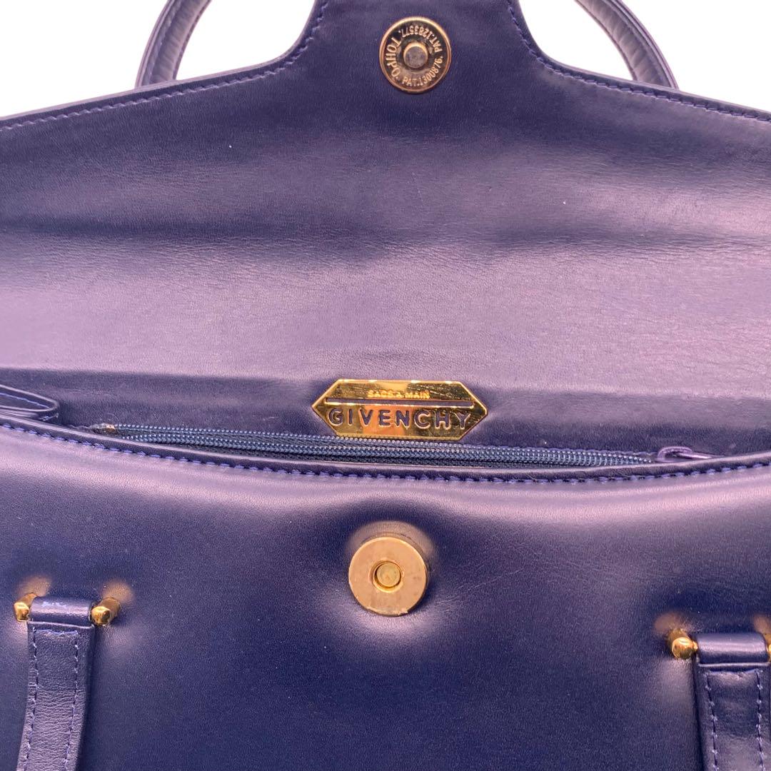 美品！　ジバンシー　レザー　ハンドバッグ　ロゴ　ネイビー　紺色