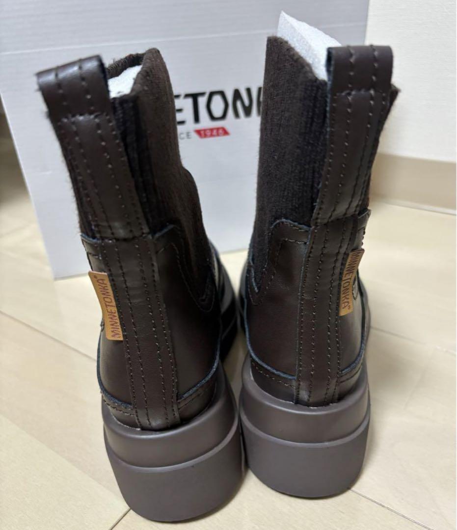 未使用】MINNETONKA リブニット ミドルブーツ ブラウン サイズ5