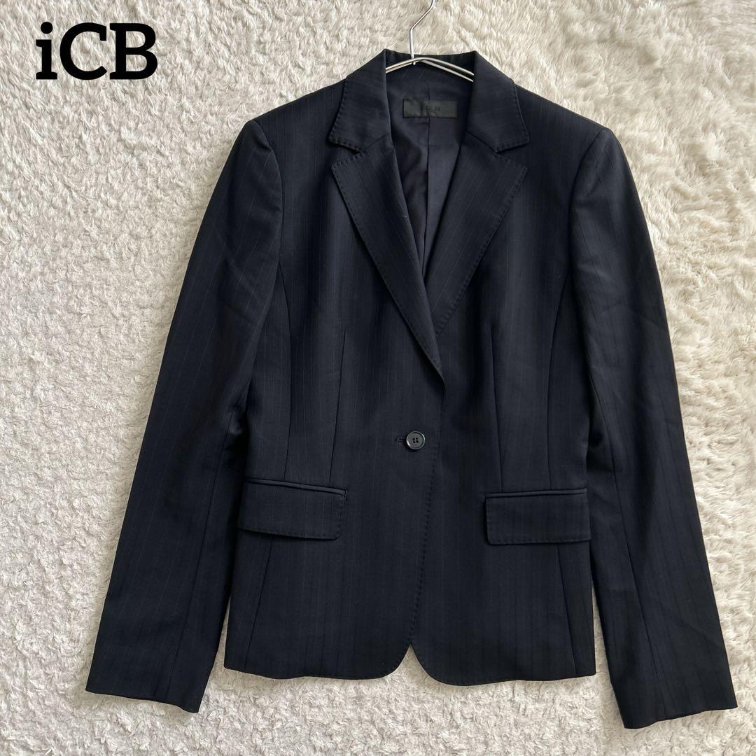【美品】icb アイシービー　テーラードジャケット黒　ストライプ　9