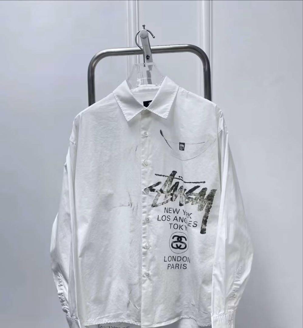 Stussy ホワイト グラフィックシャツ　男女兼用L