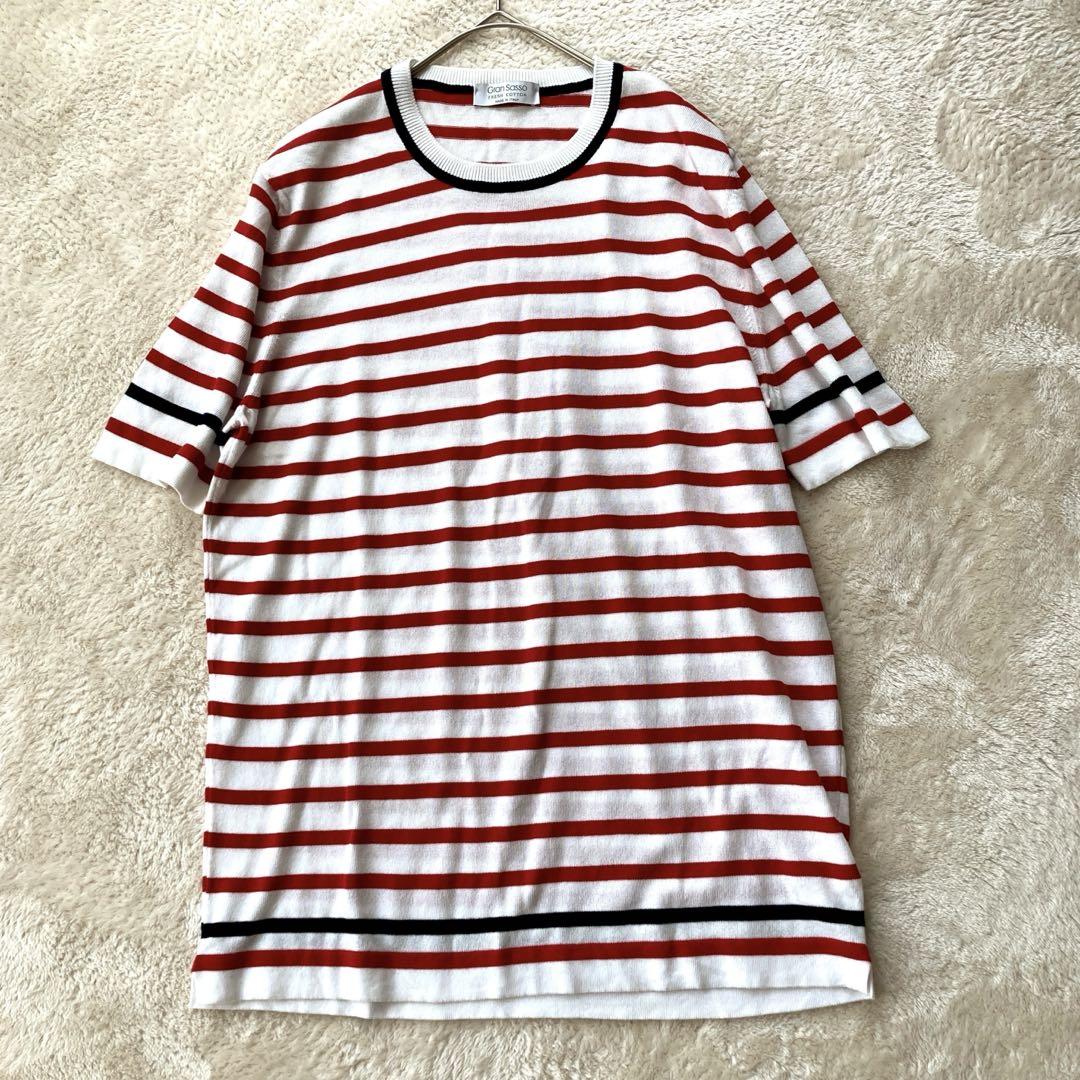 グランサッソ フレンチ コットン ボーダー サマーニット ゆったり L