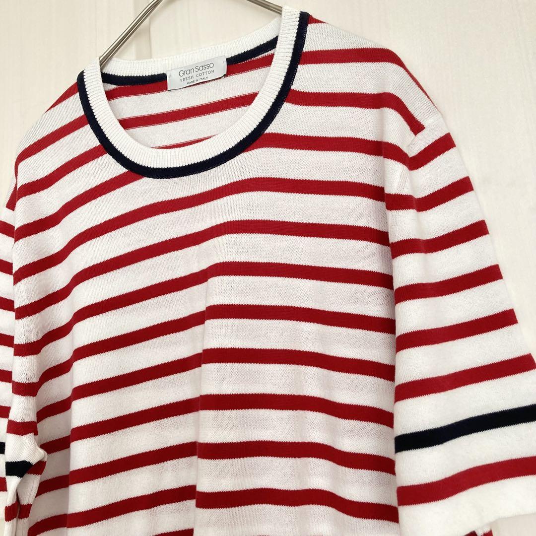 グランサッソ フレンチ コットン ボーダー サマーニット ゆったり L