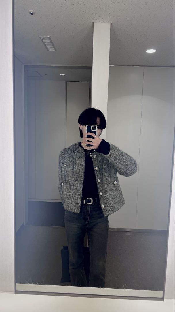 【2plan】Joy button mohair crop jacket