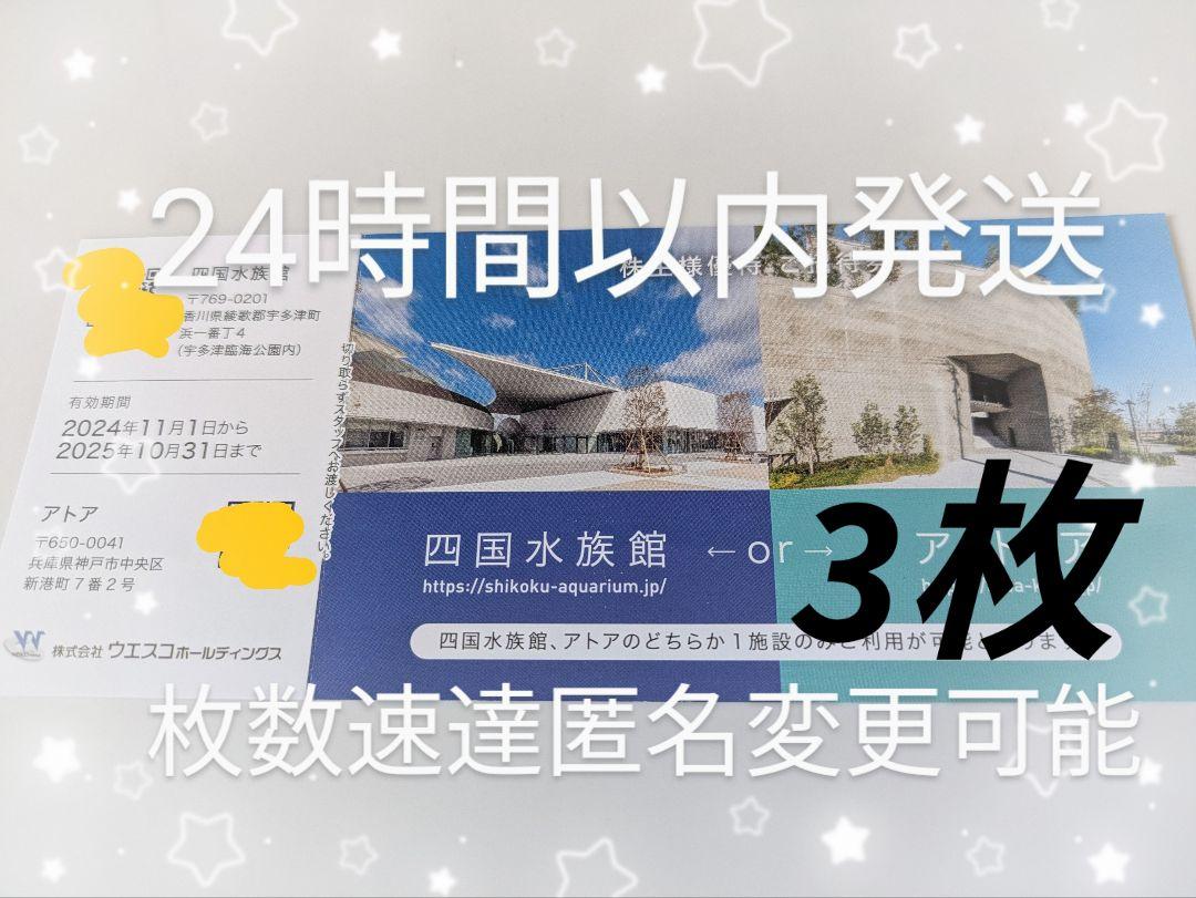 ウエスコホールディングス　株主優待　四国水族館　アトア　入場券3枚z