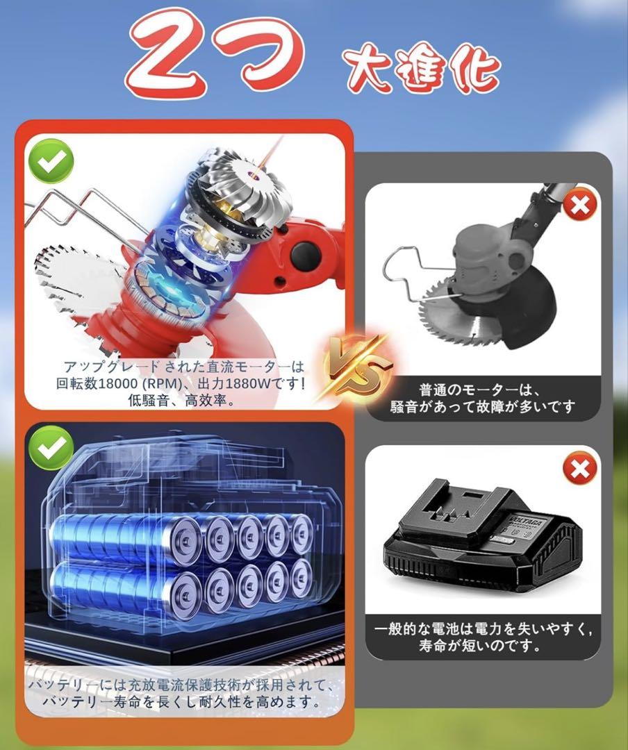 バッテリー2個 21V 2000mAh 草刈機 草刈り機 芝刈機 芝刈り機 充電