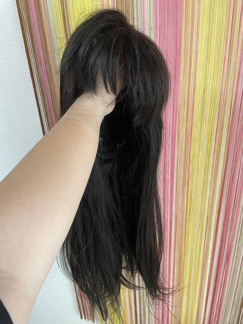 人毛100%ナチュラルブラックフルウィッグ65cm