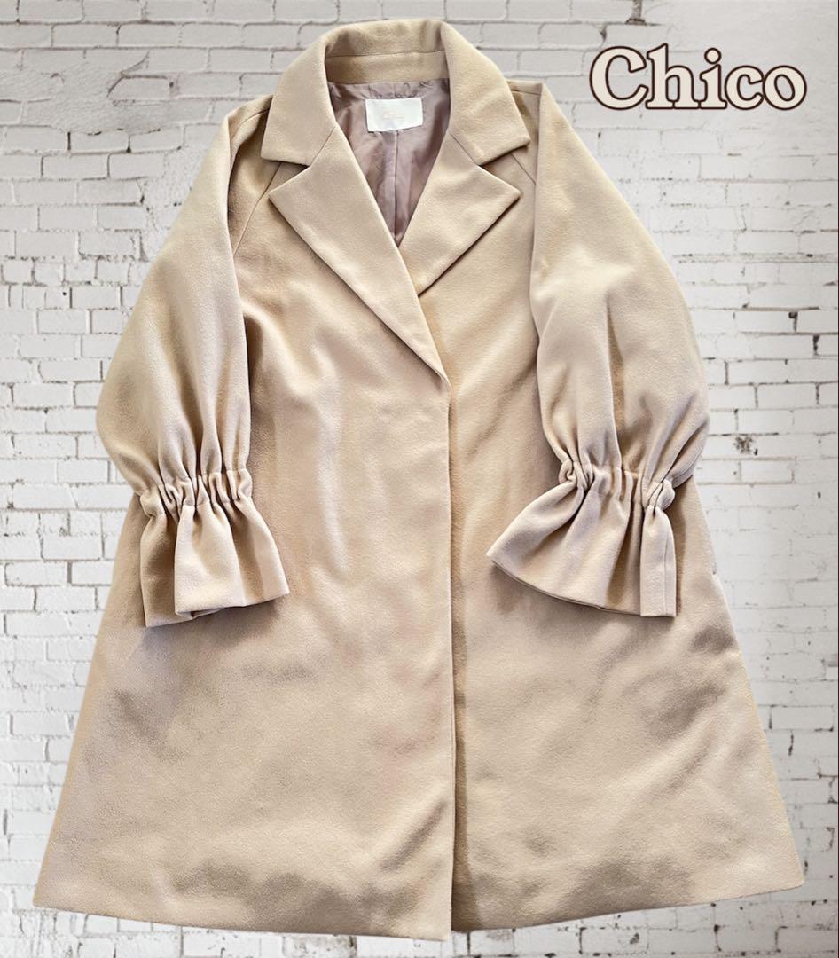 試着のみ美品【Chico】ボリューム袖コート ピンクベージュ