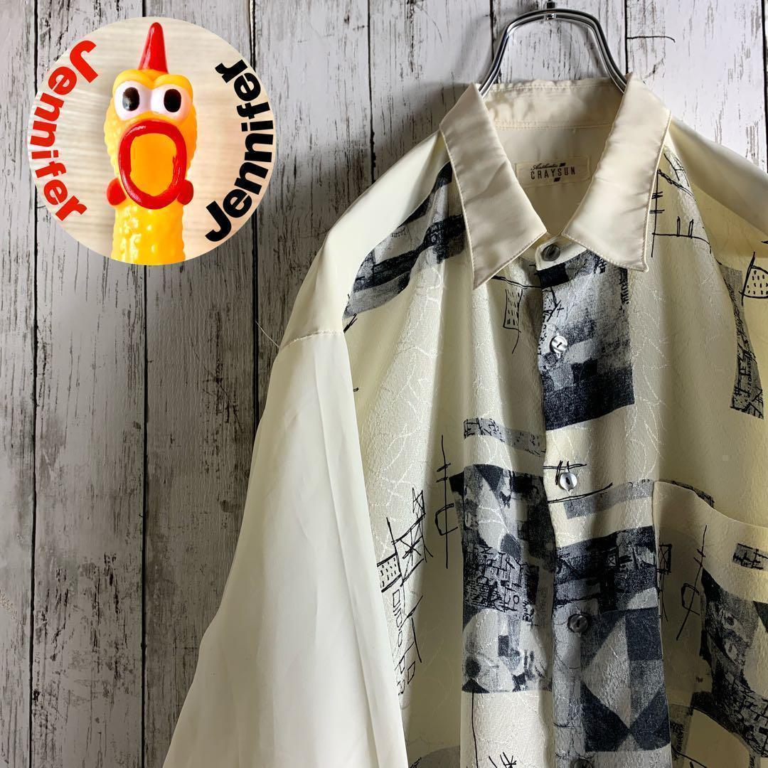 【古着】メンズ トップス デザイン シャツ 白 アート調 個性派 希少 ★1点物