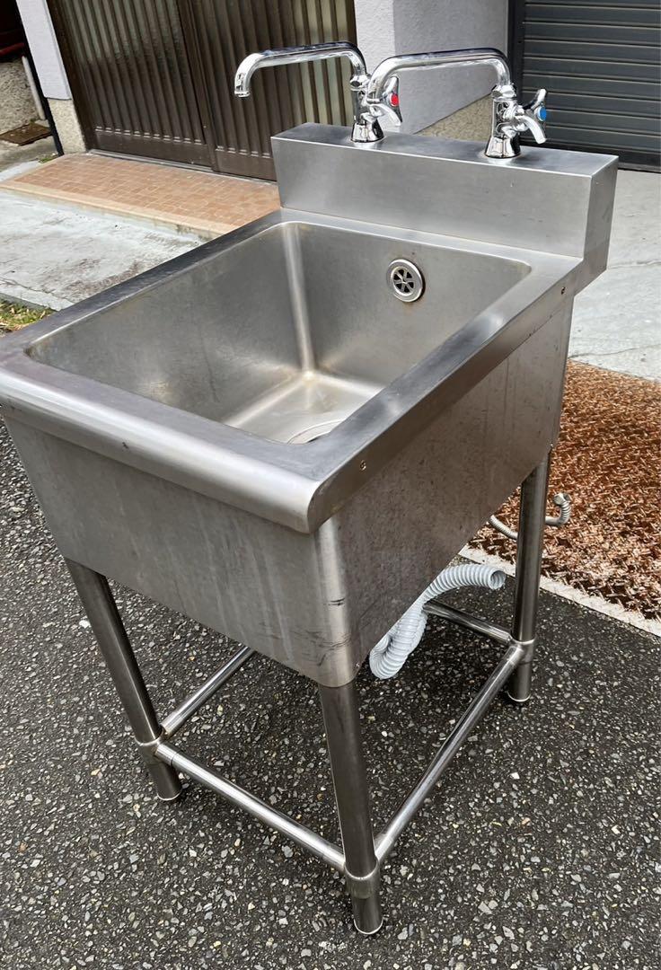業務用 1槽シンク 二口蛇口付き 幅450×奥600×高さ800+90(mm)