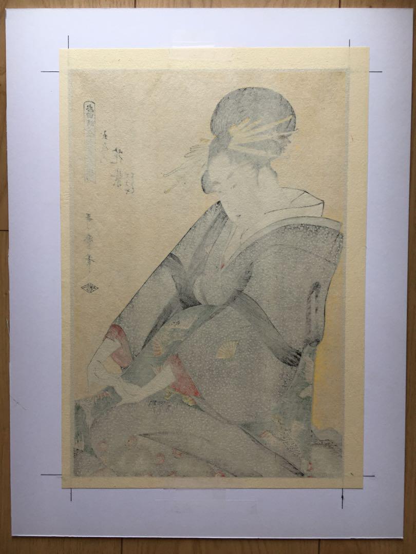昭和レトロ美人画 直筆 (帽子)木製額縁