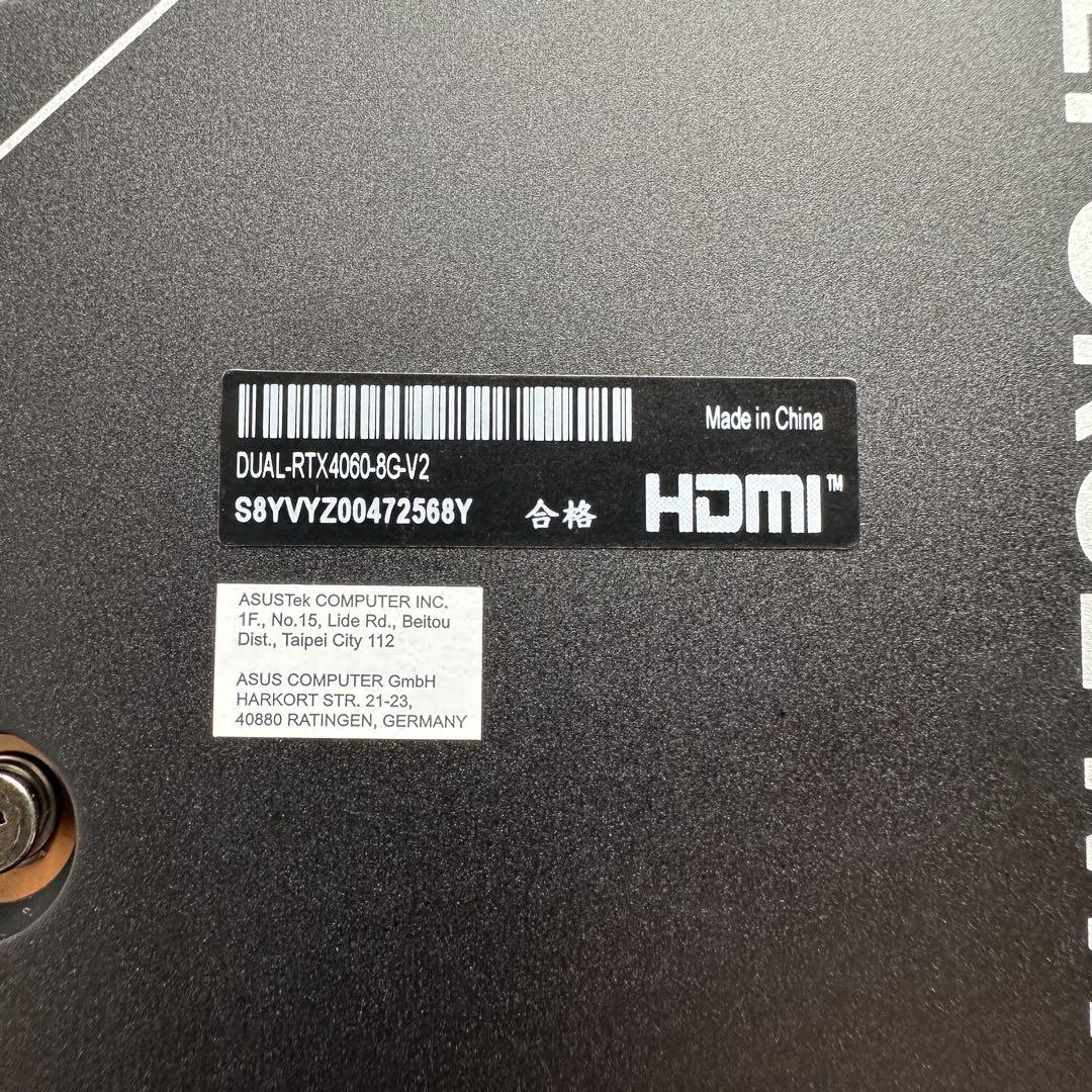 【中古】ASUS DUAL RTX4060 8GB V2