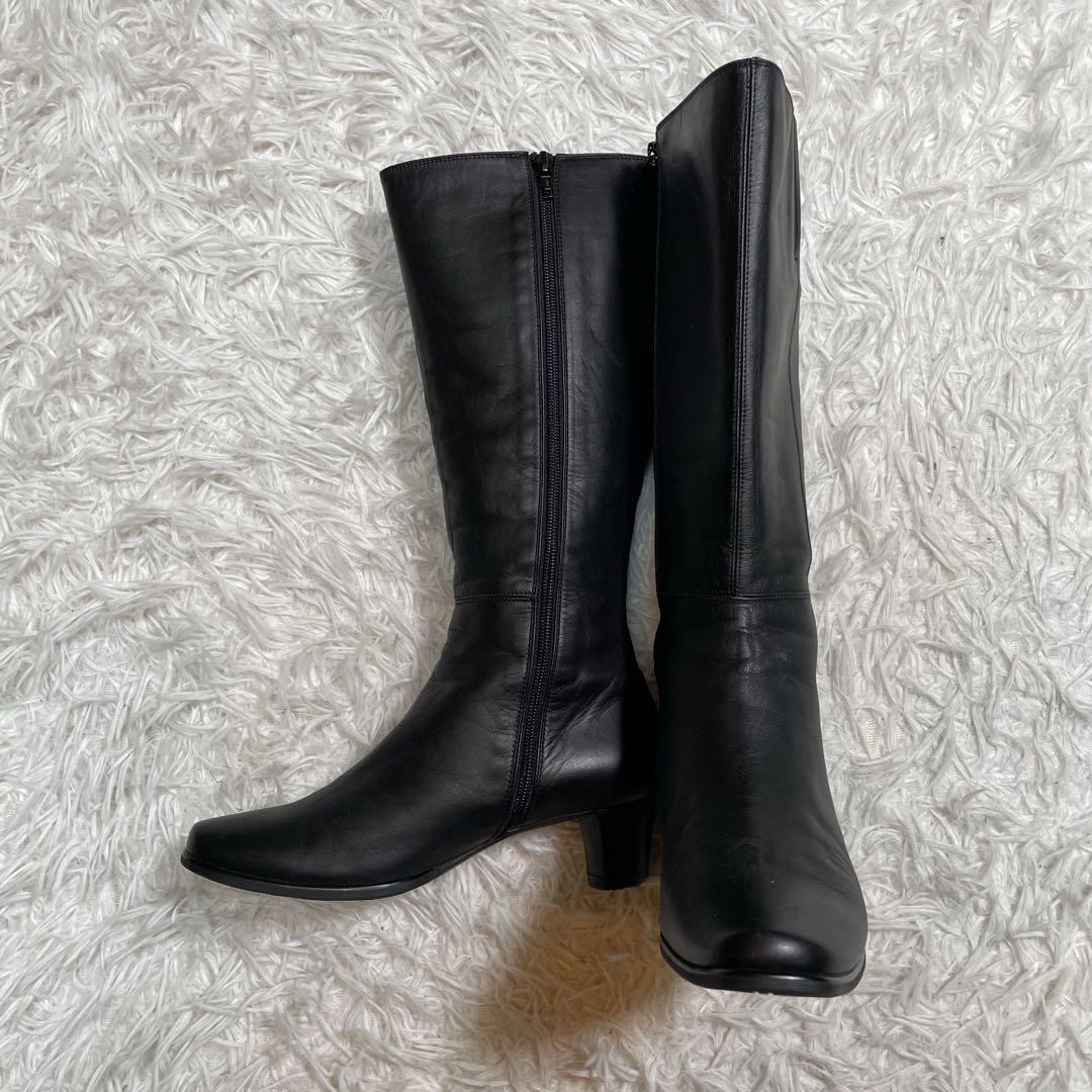 アシックス wallage ワラッジ ロングブーツ ブラック レザー 23cm