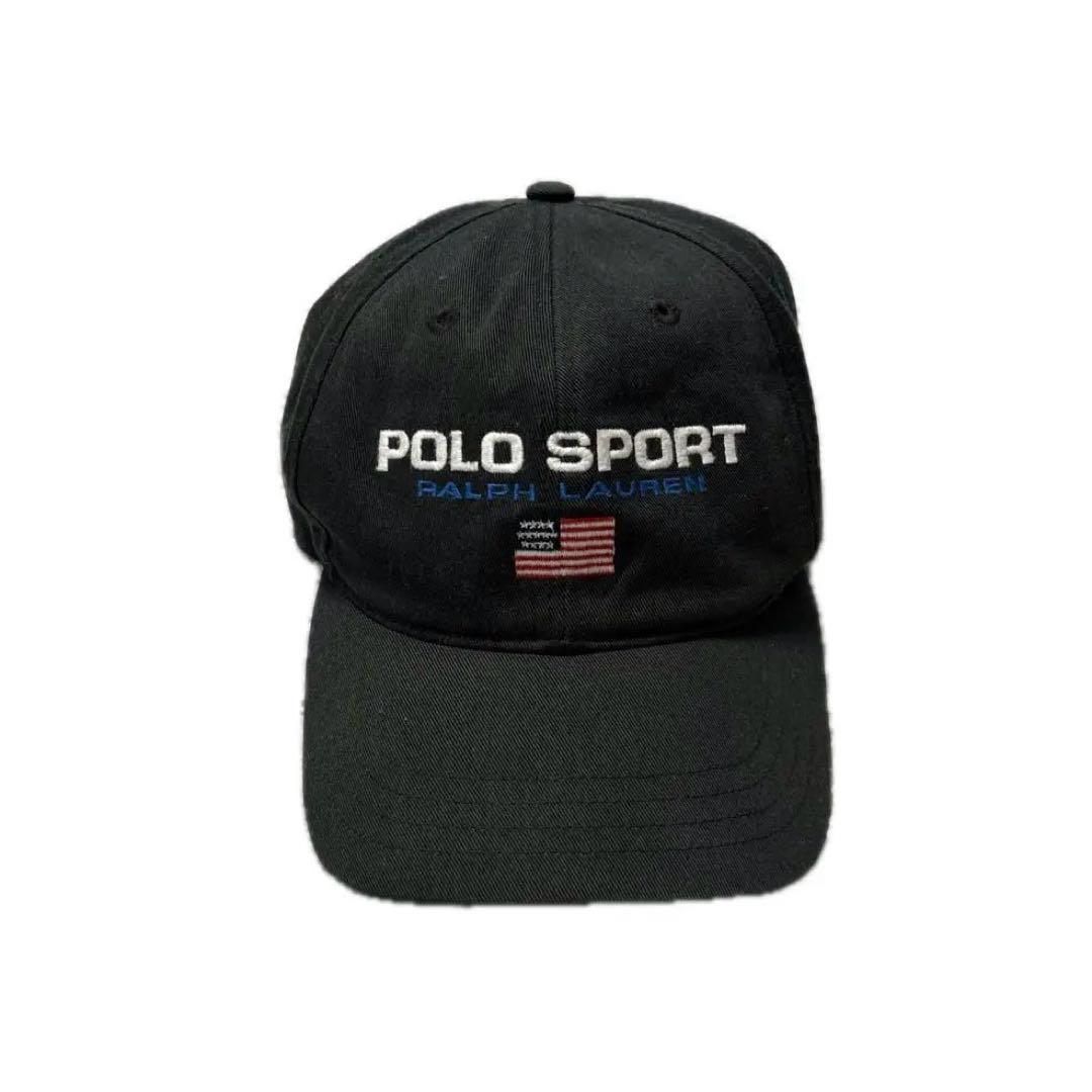 90s POLO SPORT ポロスポーツ コットンキャップ ブラック 星条旗