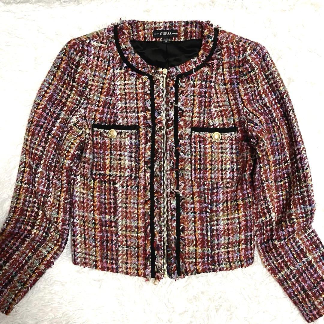 美品✨GUEES ゲス ツイード ノーカラー ジャケット 金ボタン XS