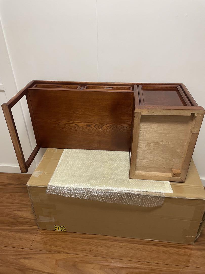 最終値下げ高級和家具 欅ケヤキ無垢 凝った造りの文机・ローテーブル 引出し扉玉杢