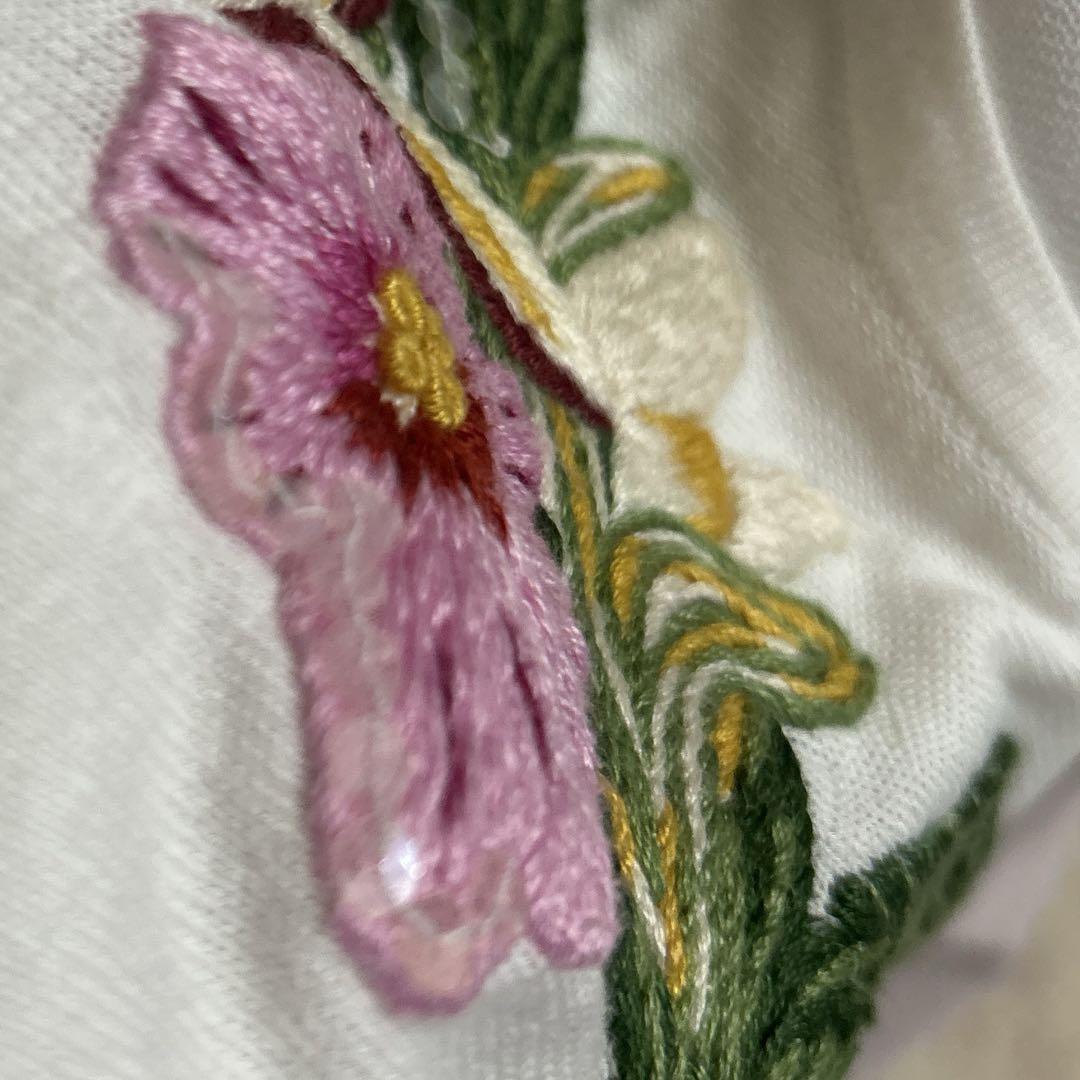ケイタマルヤマ 花柄 刺繍 カーディガン 宝飾 薄手コットン