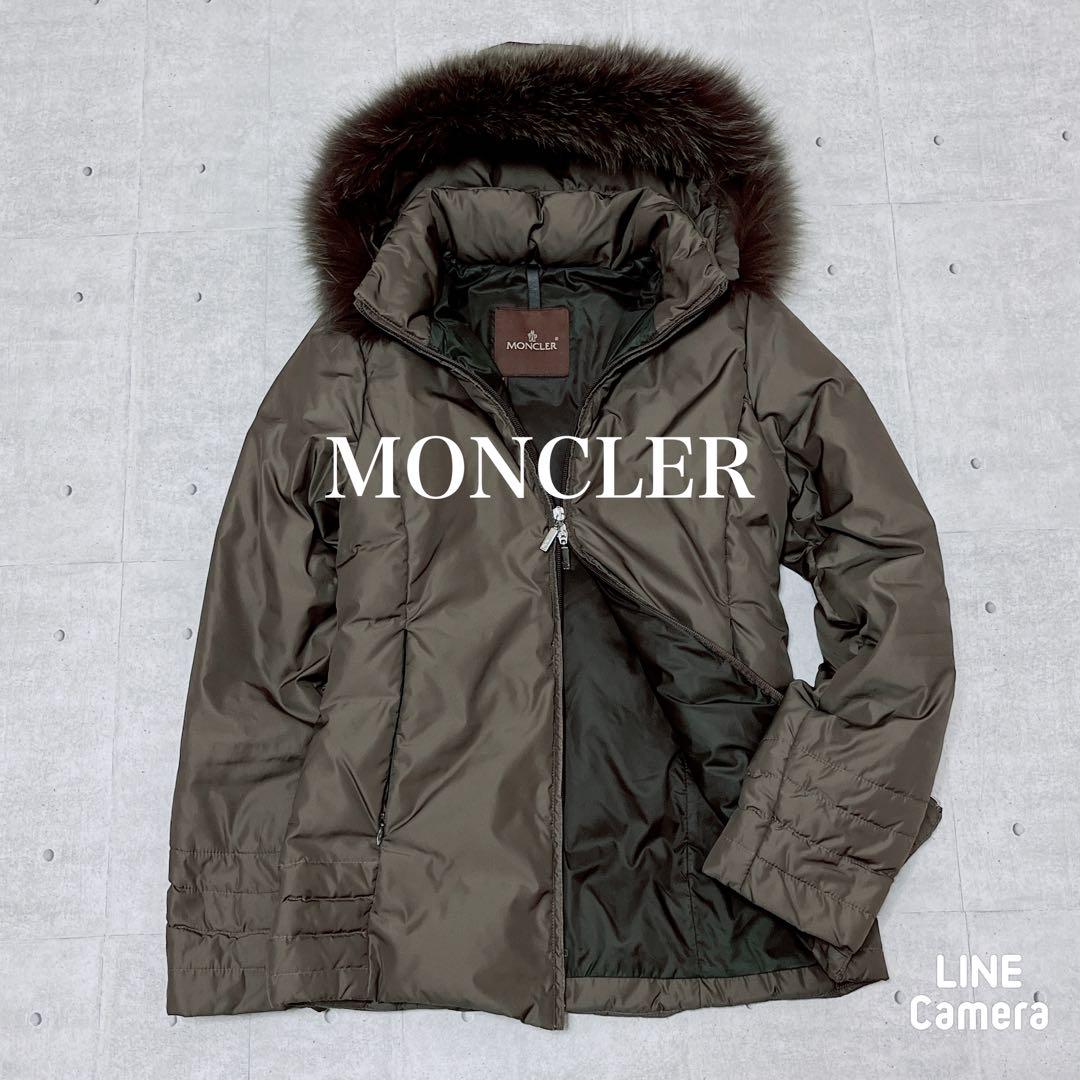 MONCLER　ファー付ダウンジャケット　茶タグ　ダブルジップアップ　サイズ０