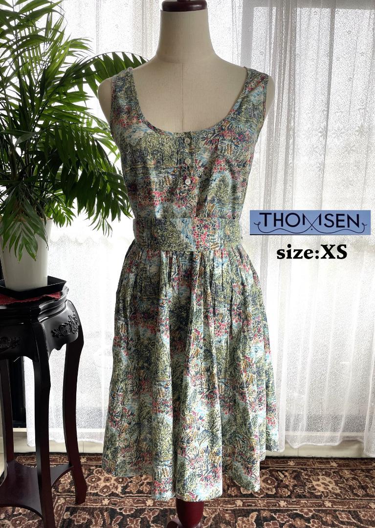 【THOMSEN】トムセン　ボタニカル柄 ノースリーブ ワンピース　S　リバティ