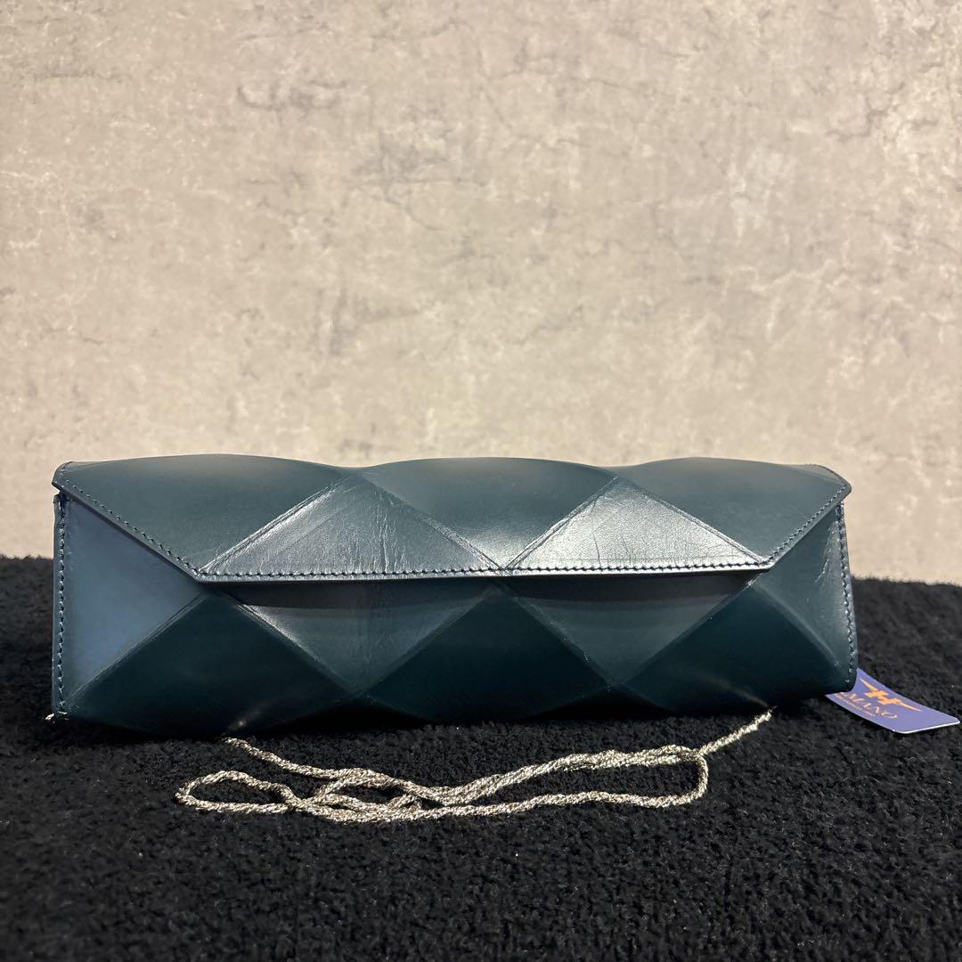 濱野 HAMANO フォーマル チェーンショルダーバッグ クラッチ 2way 緑目立った傷や汚れなし