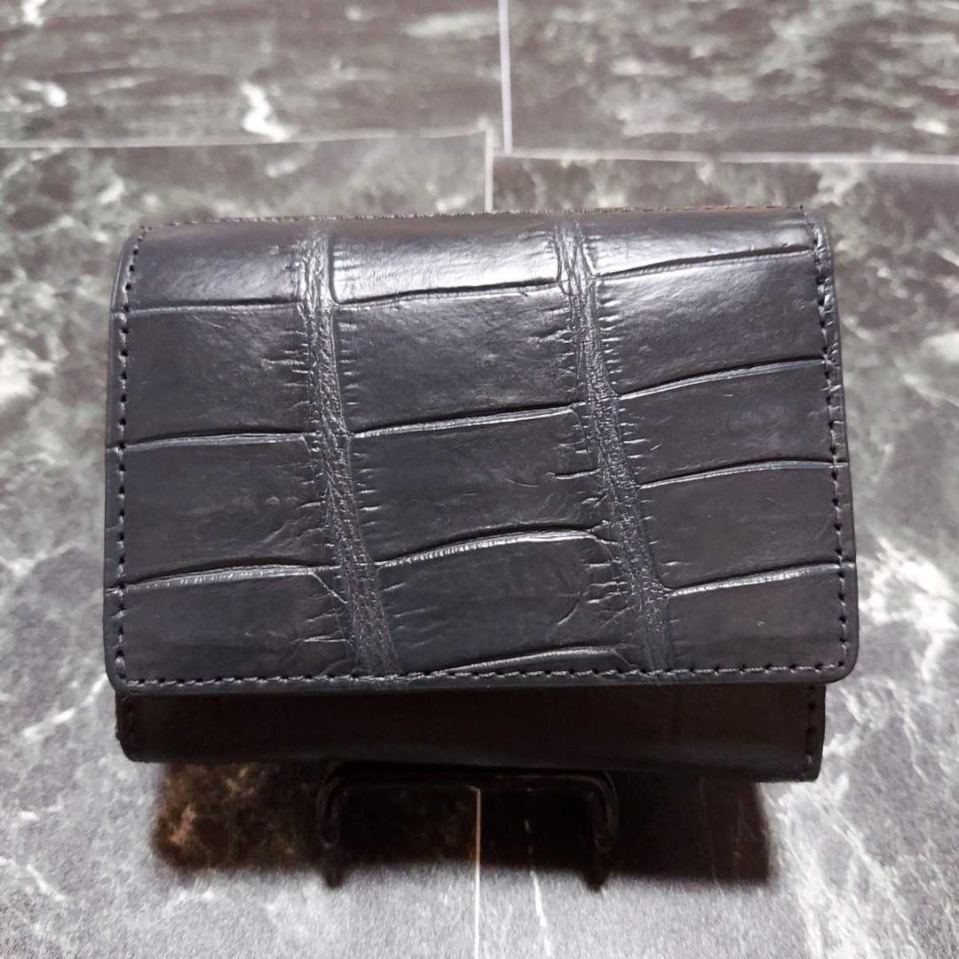 クロコダイル 3つ折り財布 黒 箱、保存袋、タグ付き