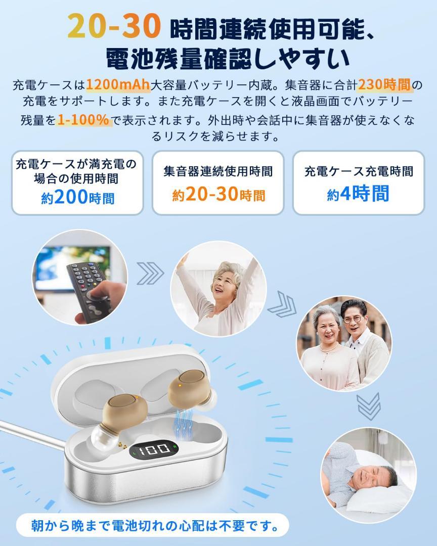 集音器⭐️高齢者 しゅうおんき 音量増幅UP ノイズ低減 耳穴型 USB充電式