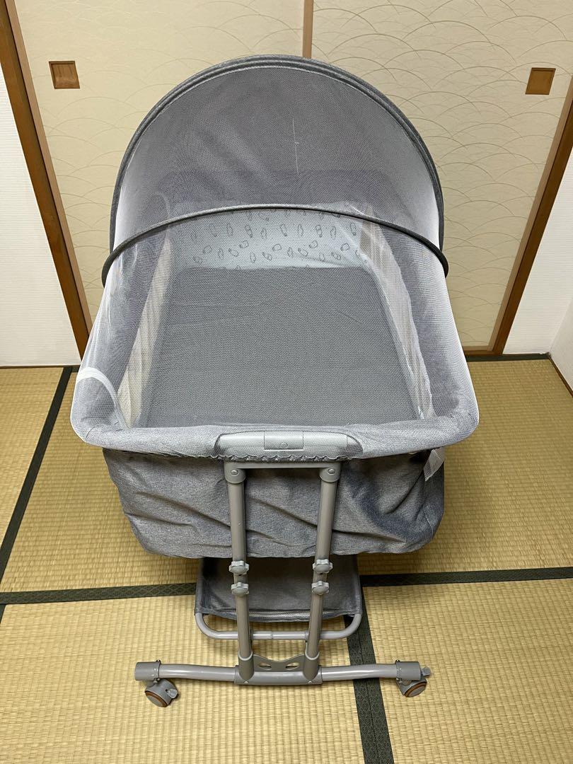 極美品 ZOOBLY グレー ベビーベッド キャスター付き 高さ調整可能