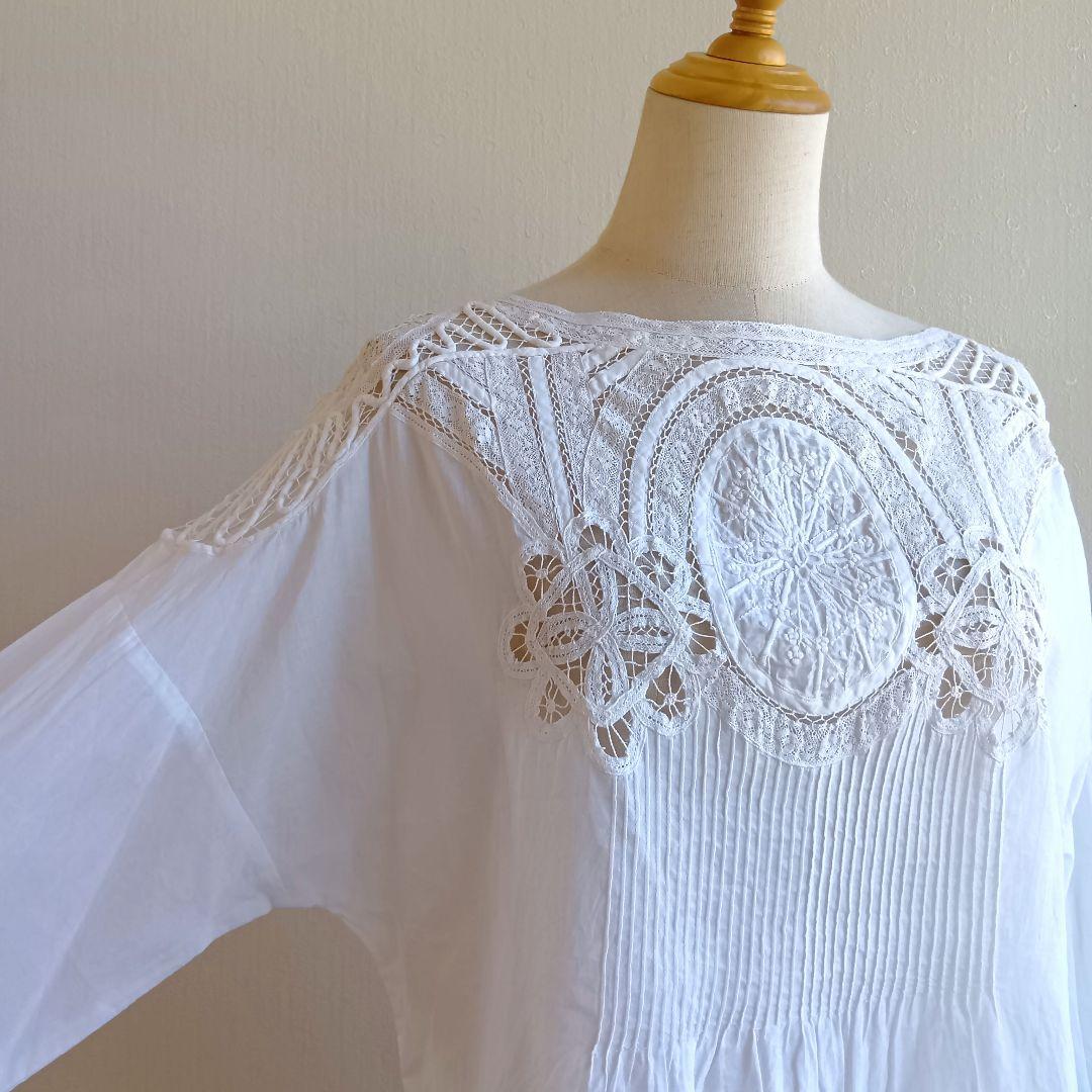 DAMA collection 刺繍カットソー ブラウス 花 ピンタック 綿