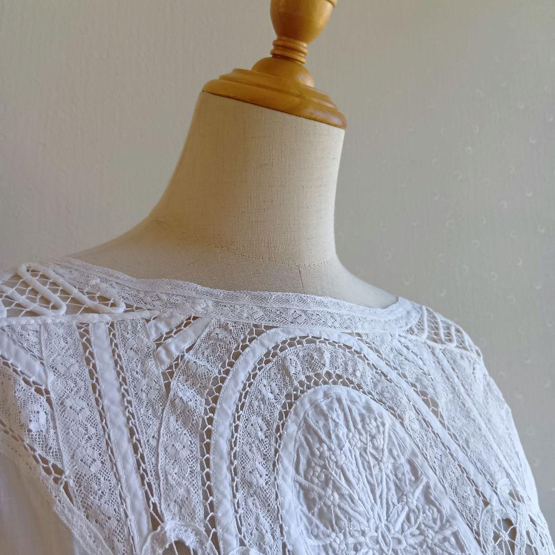 DAMA collection 刺繍カットソー ブラウス 花 ピンタック 綿