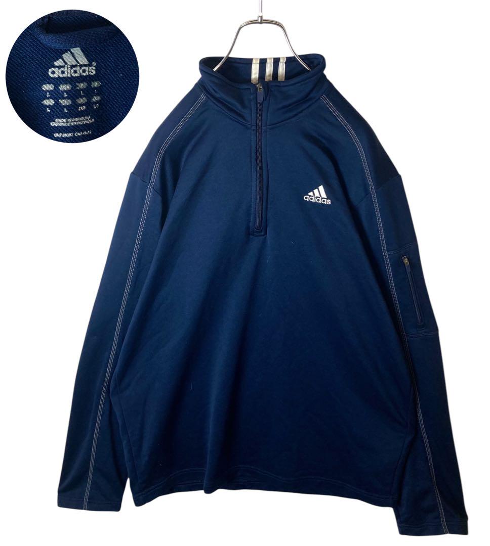 adidasシンプルネイビーハーフジッププルオーバージャージジャケットゆったり