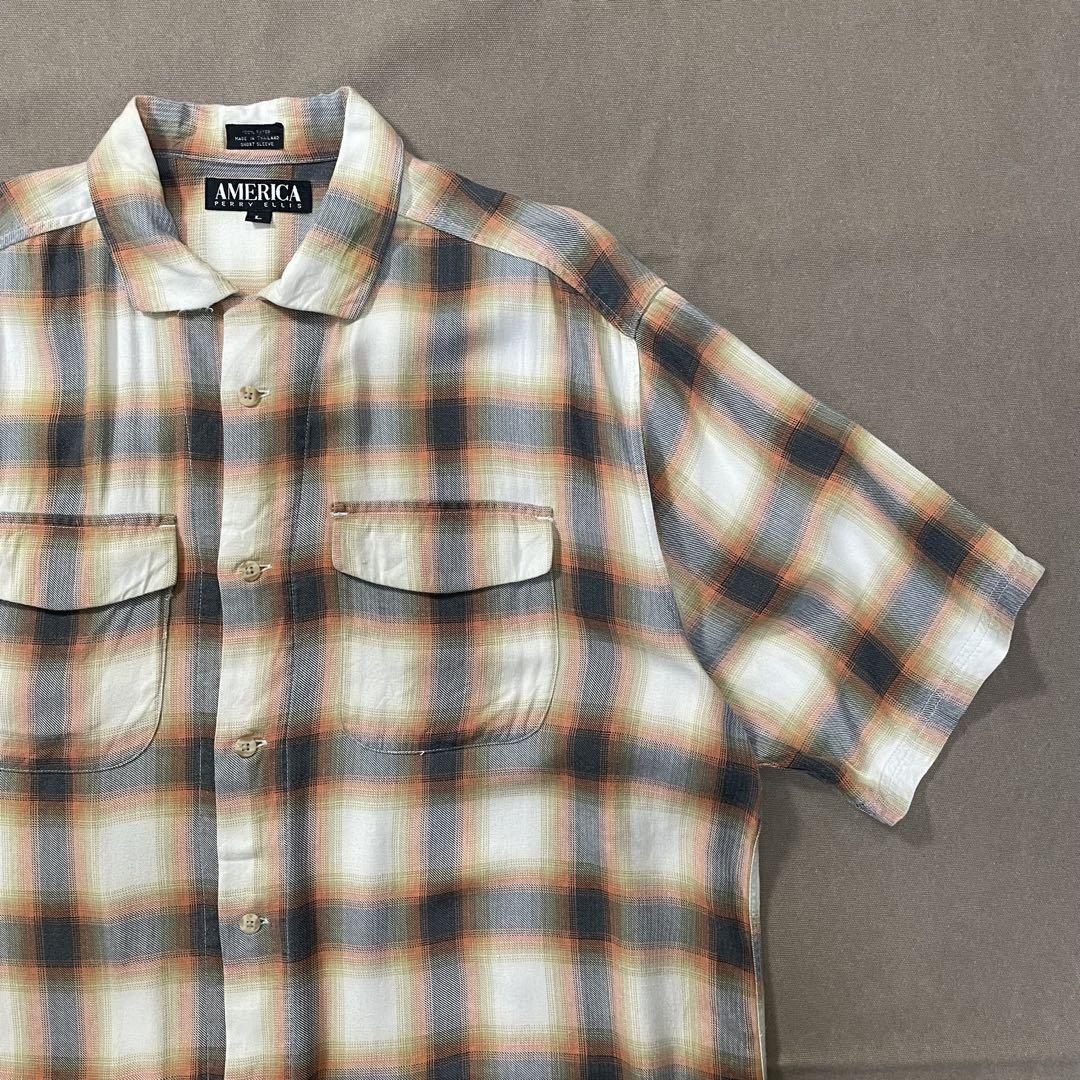 90s ペリーエリス オンブレ レーヨン オープンカラー ビンテージ usa