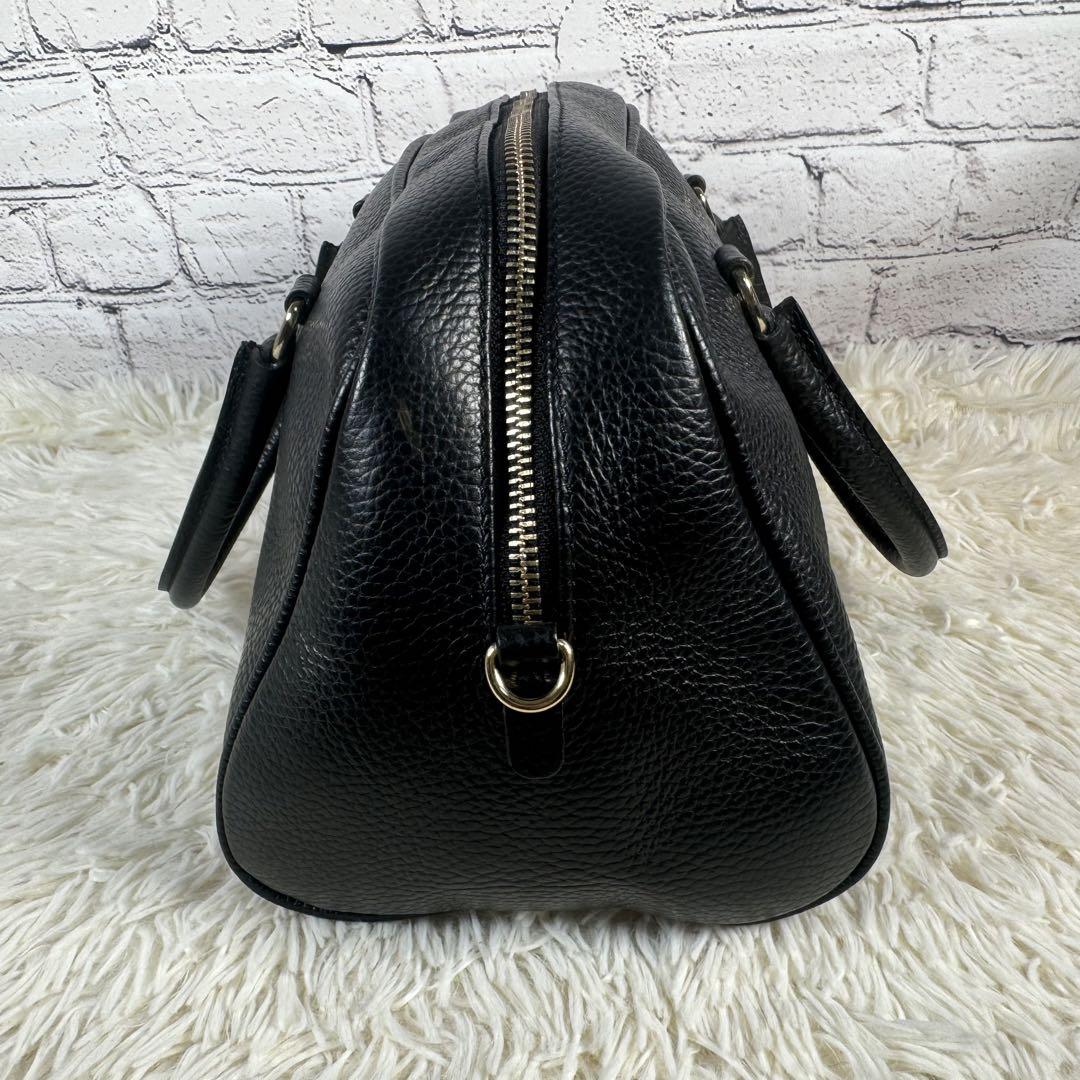 美品 クリスチャンヴィラ 2way ミニボストンバッグ クロスボディ 黒 シボ革 画像5