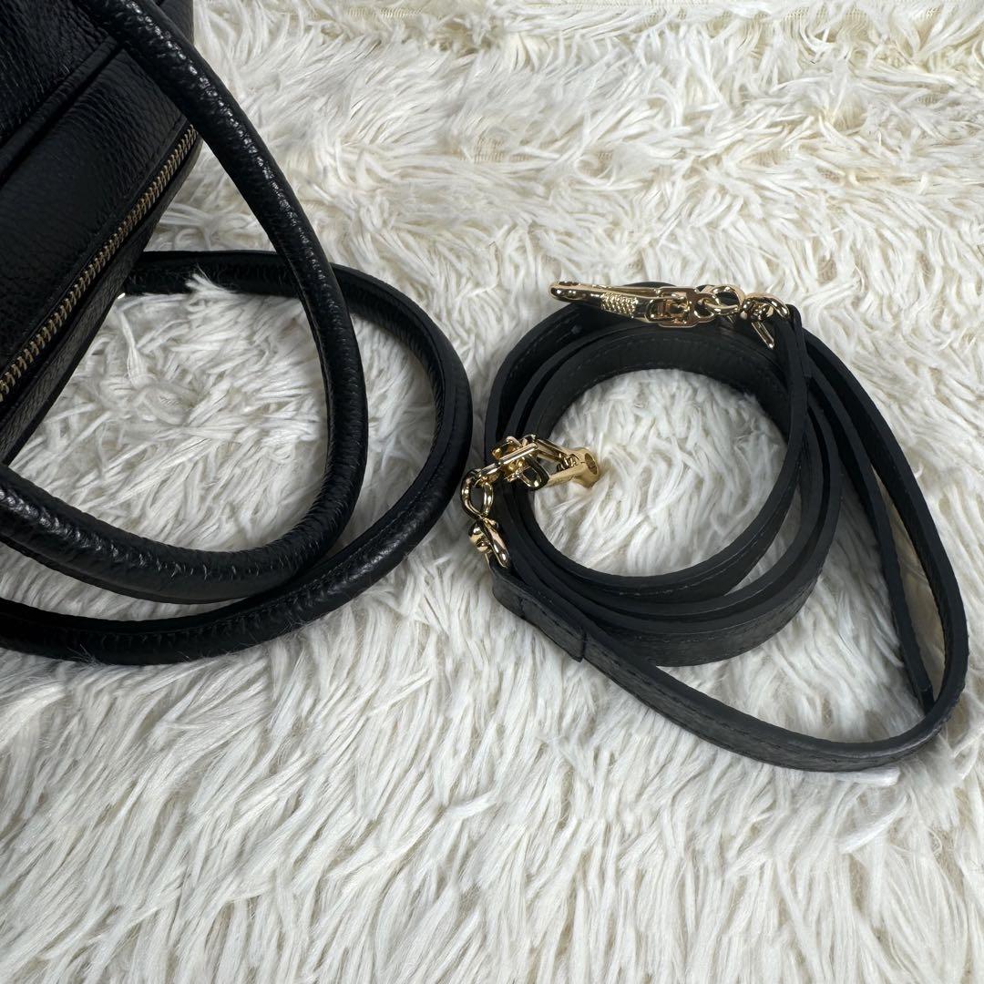 美品 クリスチャンヴィラ 2way ミニボストンバッグ クロスボディ 黒 シボ革 画像8