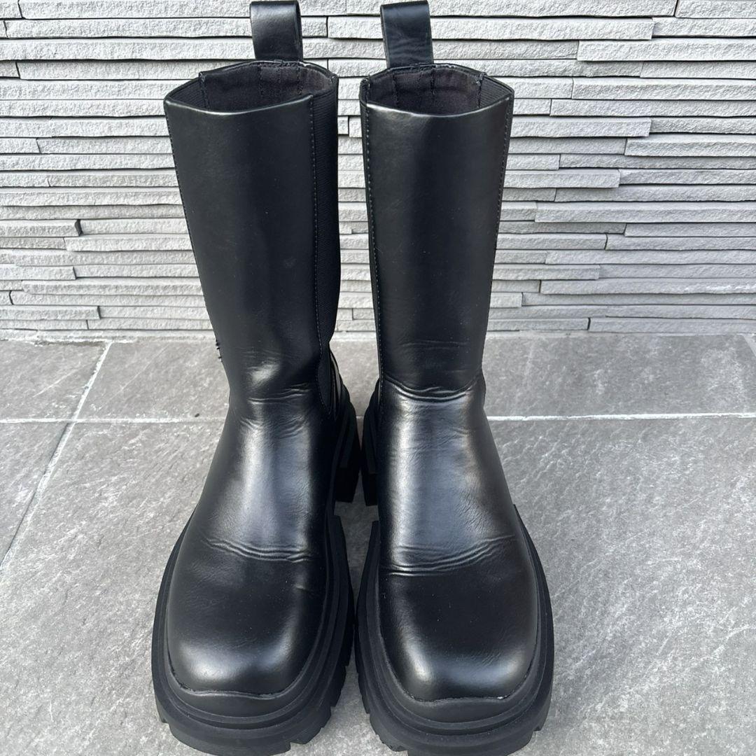 ZARA ブラックレザー サイドゴアブーツ 厚底 38