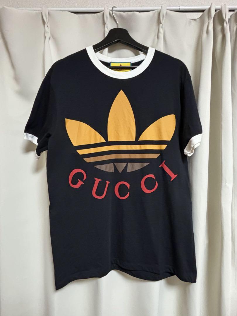 ★送料込★GUCCIxADIDAS Tシャツ GUCCI】グッチ『アディダス ロゴ コットン 半袖Tシャツ sizeM