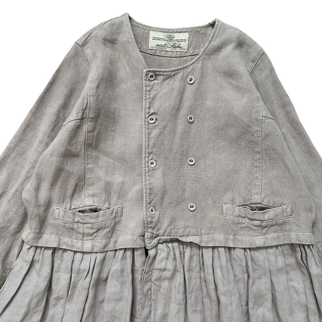 nest Robe　リネンダブルブレスト切替えワンピース　ライトベージュ Revival Release >>ダブルブレスト切替えワンピース | ONLINE