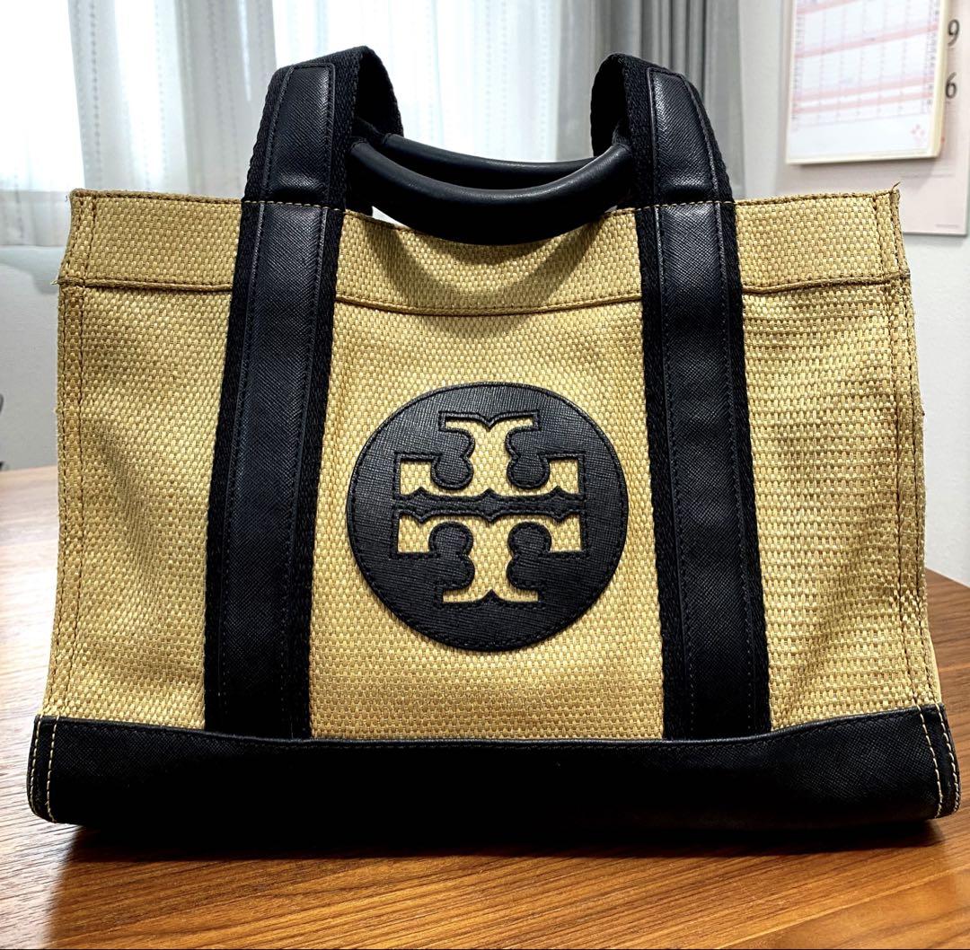 トリーバーチ(Tory Burch) ストローキャンバス、レザートートバッグ
