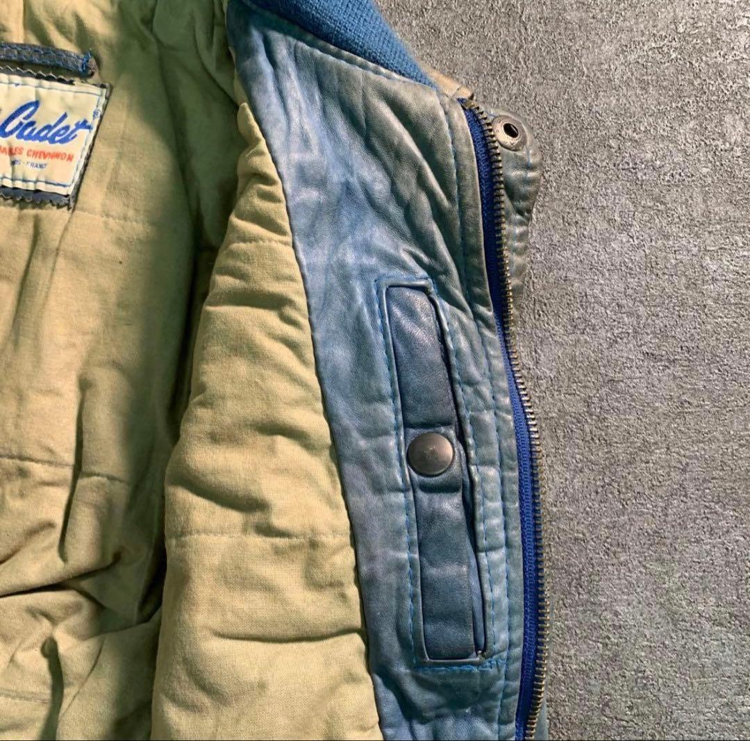 60〜70s Francevintage ブルーレザーベスト 襤褸 60〜70s Francevintage ブルーレザーベスト 襤褸