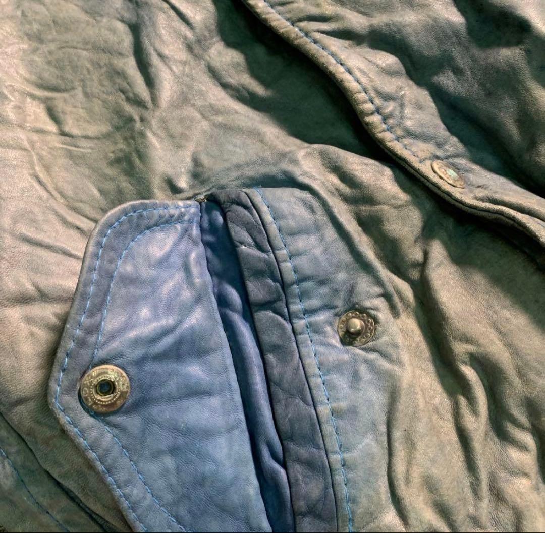 60〜70s Francevintage ブルーレザーベスト 襤褸 60〜70s Francevintage ブルーレザーベスト 襤褸