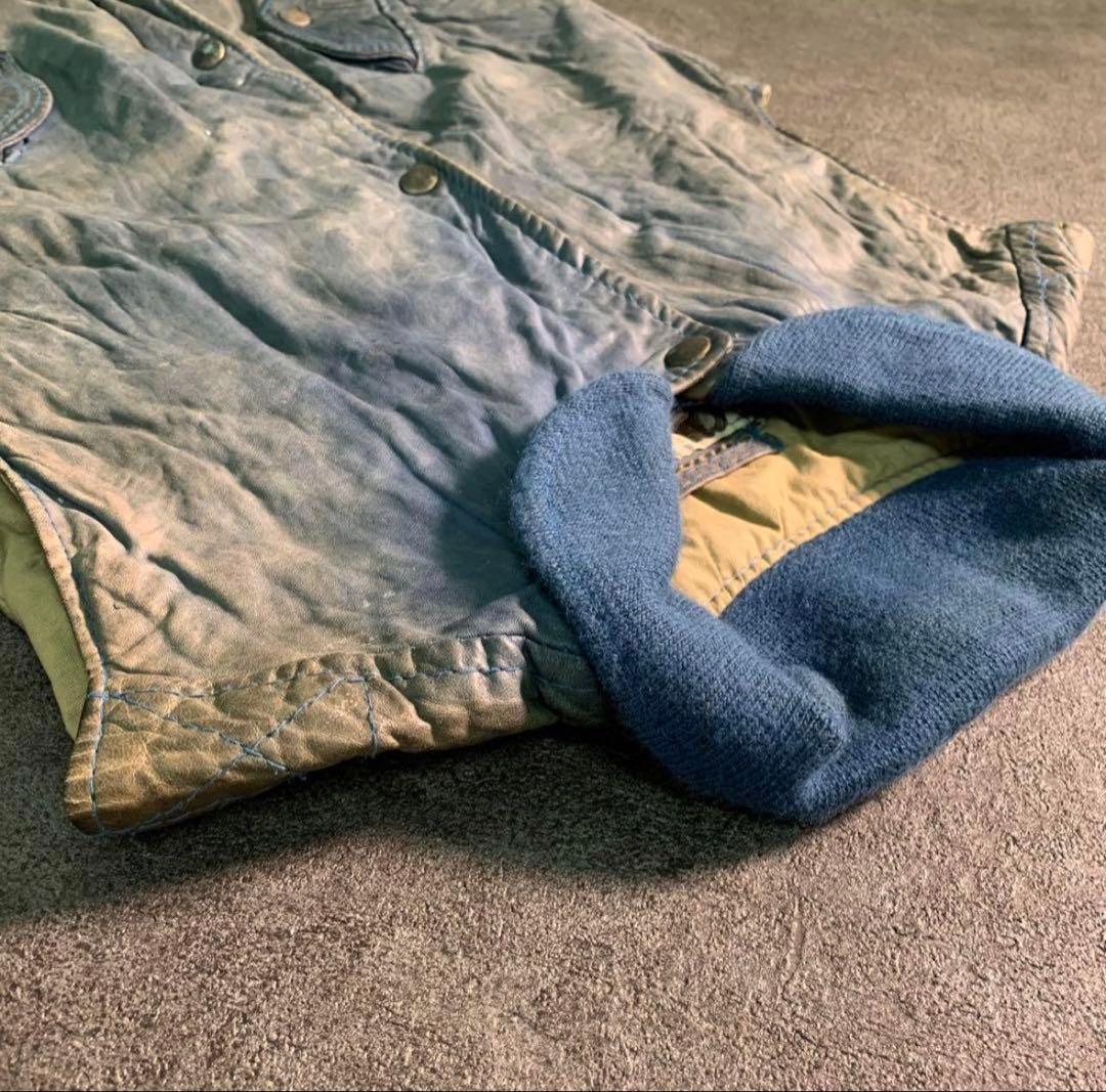 60〜70s Francevintage ブルーレザーベスト 襤褸 60〜70s Francevintage ブルーレザーベスト 襤褸