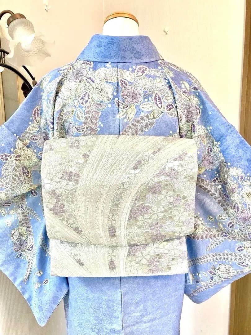 秀逸 麗しいお色柄 辻が花 正絹訪問着 透明感ある水色グラデーション 地紋の妙 秀逸 麗しいお色柄 辻が花 正絹訪問着 透明感ある水色グラデーション 地紋の妙