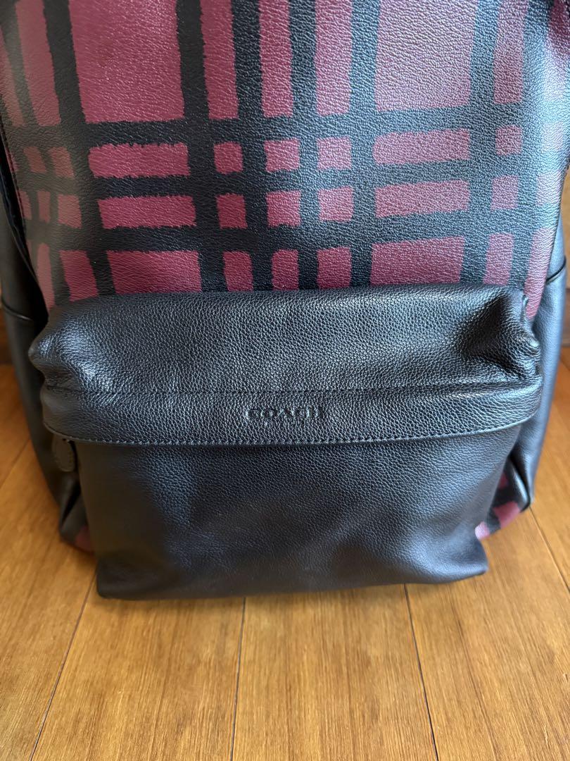 COACH チェック柄リュック 黒・えんじ色