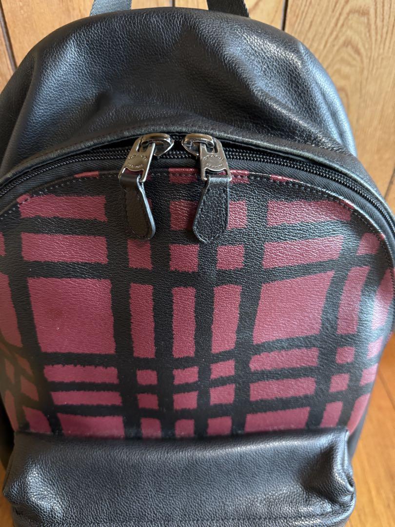 COACH チェック柄リュック 黒・えんじ色