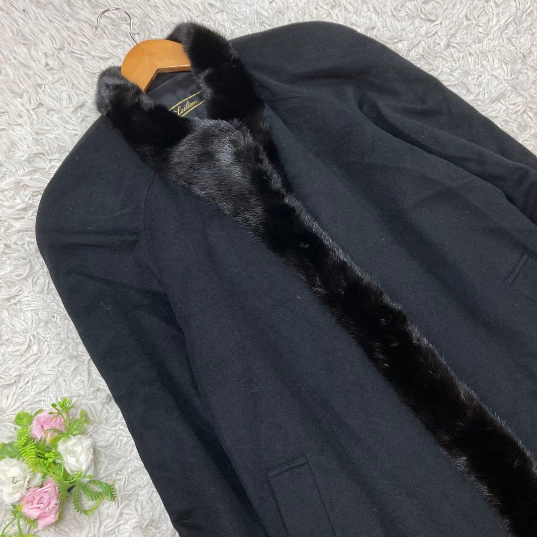 Leilian レリアン 毛皮 ミンク ウールロングコート Leilian レリアン 毛皮 ミンク ウールロングコート