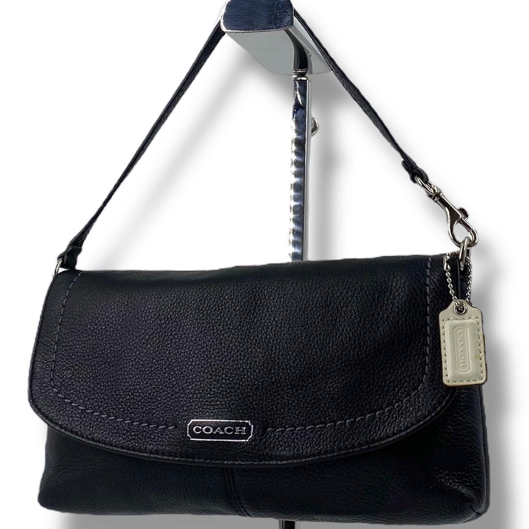 Z065 【美品】COACH／コーチ　アクセサリーポーチ　ハンドバッグ　ブラック 美品 Coach コーチ フラップ アクセサリーポーチ レザー