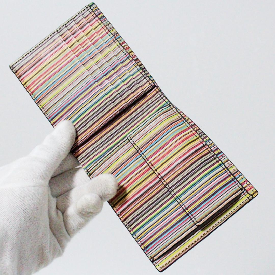 新品 ポールスミス インテリアシグネチャーストライプ レザー 二つ折り財布 黒