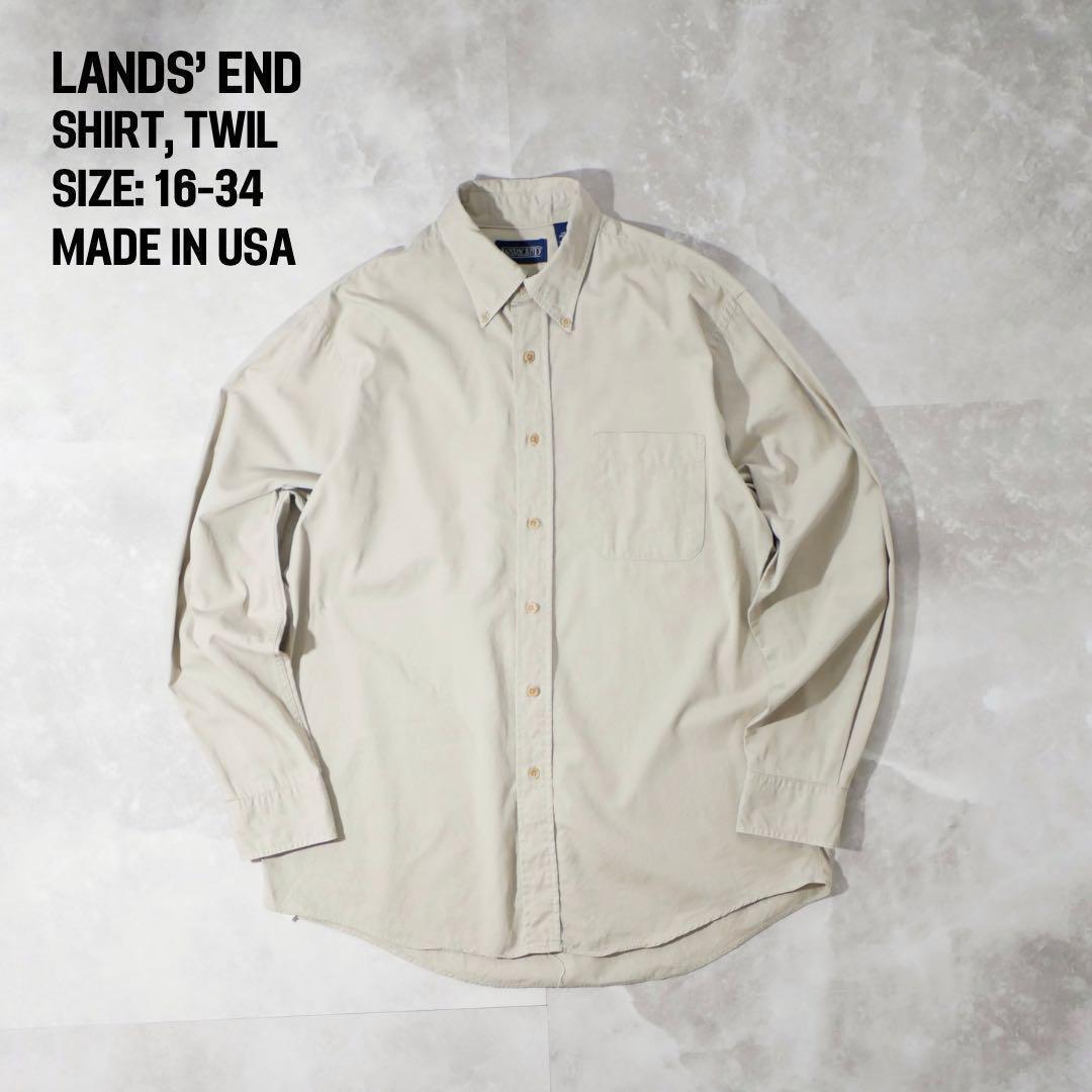 LANDS' END 90s USA製 BDシャツチェーンステッチ ベージュ L