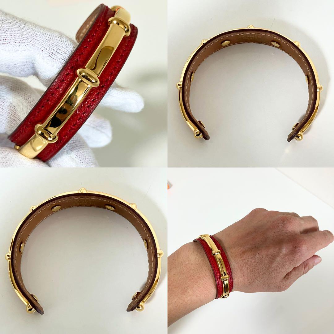 HERMES エルメス バングル ブレスレット ゴールド レッド 赤 HERMES エルメス バングル ブレスレット ゴールド レッド 赤