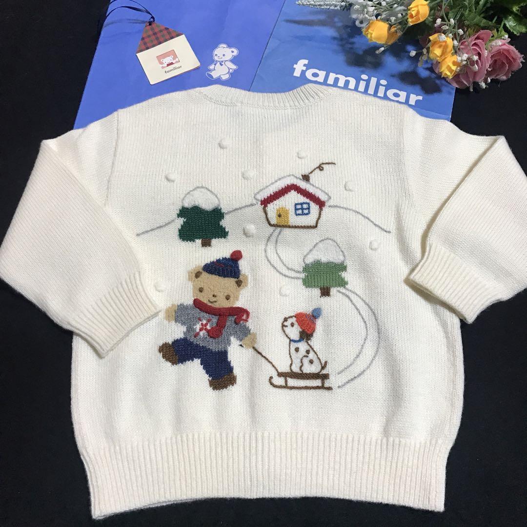 ファミリア♪美品可愛いニットセーター♡familiar 雪だるまスキー雪遊び