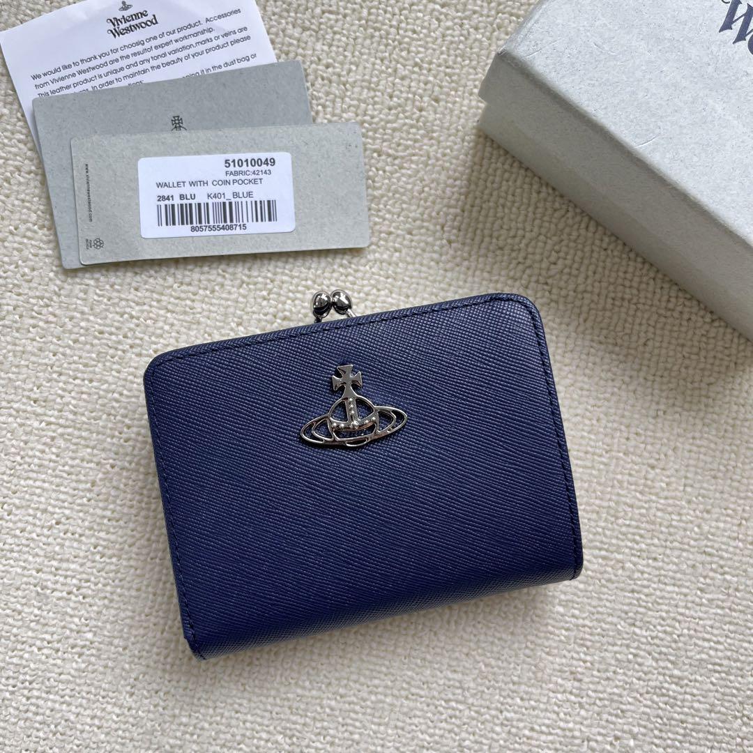 新品 ヴィヴィアンウエストウッド 財布 二つ折り がまくち BLUE